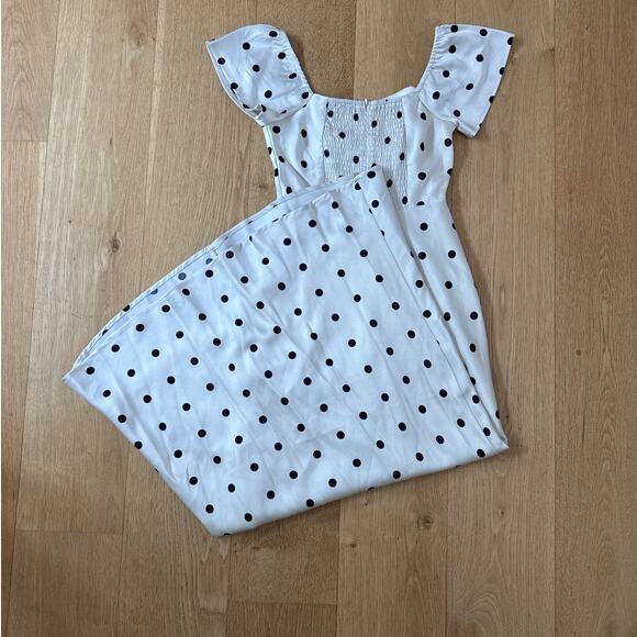Petal and Pup Maxi Dress Short Sleeves Dots Elke Size XS Off White Black - Picture 5 of 6